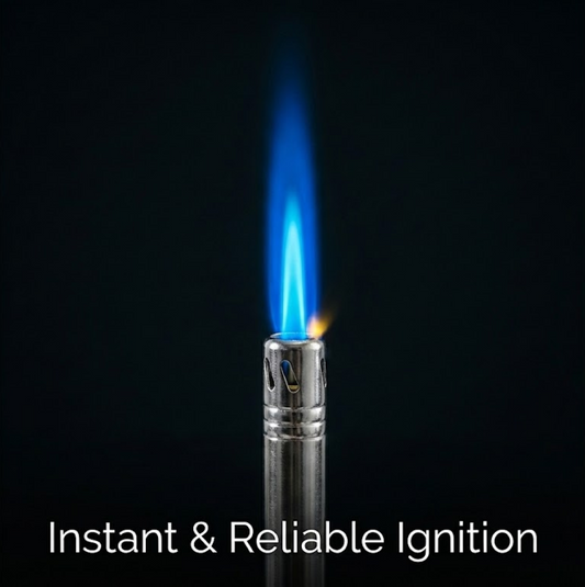 Front view of the ChefArmor stainless steel gas lighter with ergonomic handle.