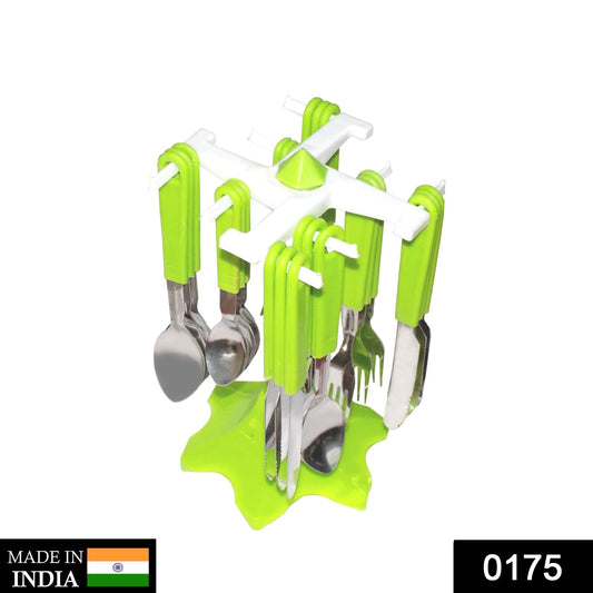 Close-up of the elegant 24-piece stainless steel cutlery set with mirror finish.