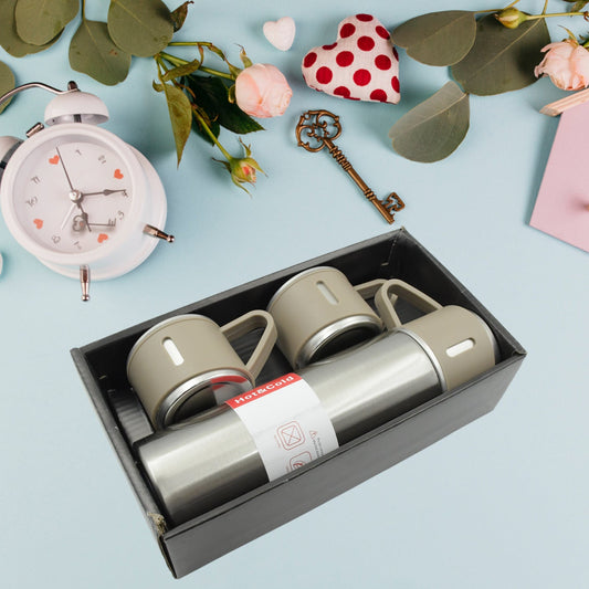 Stainless steel vacuum flask set 500ml with three steel cups included