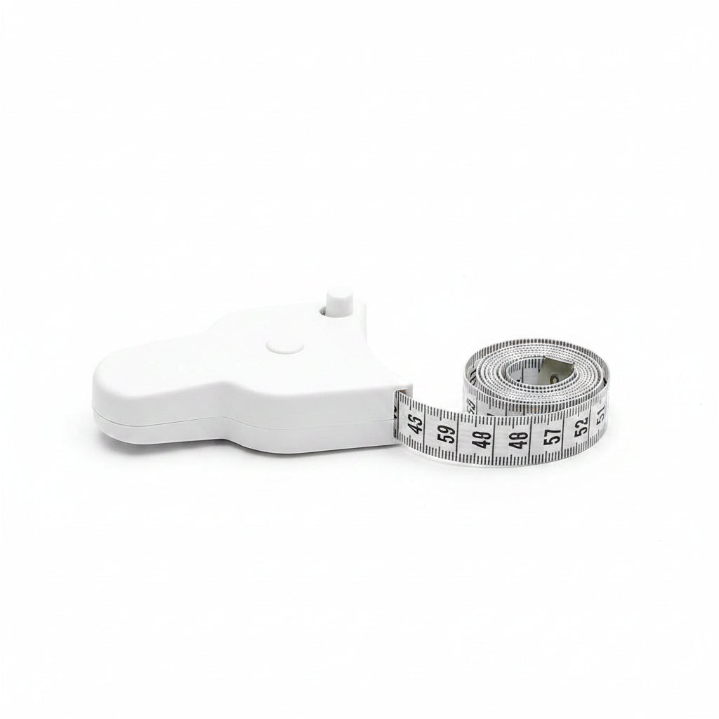 Person demonstrating how to use the body measuring tape for waist circumference.