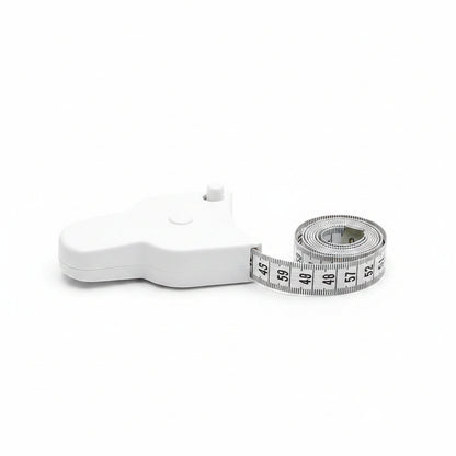 Person demonstrating how to use the body measuring tape for waist circumference.