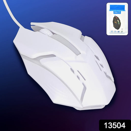 Close-up of the gaming mouse with its dynamic RGB lighting illuminated, adding visual flair.