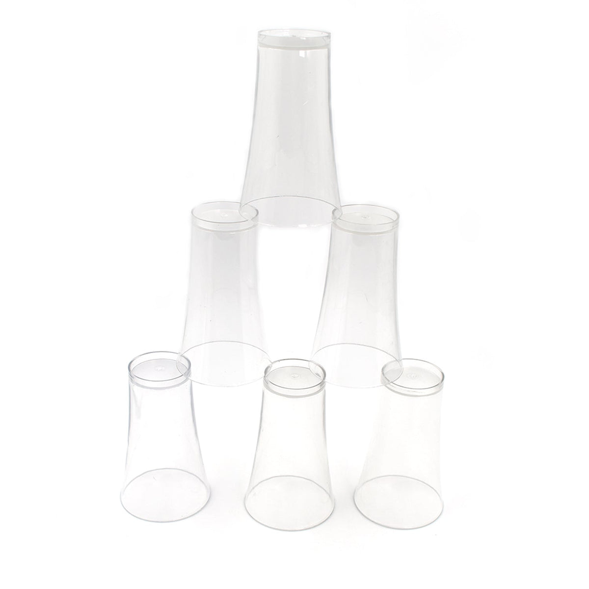 Angled view of the lightweight transparent plastic glasses.